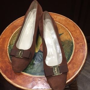 Cognac brown suede ferragamo shoes